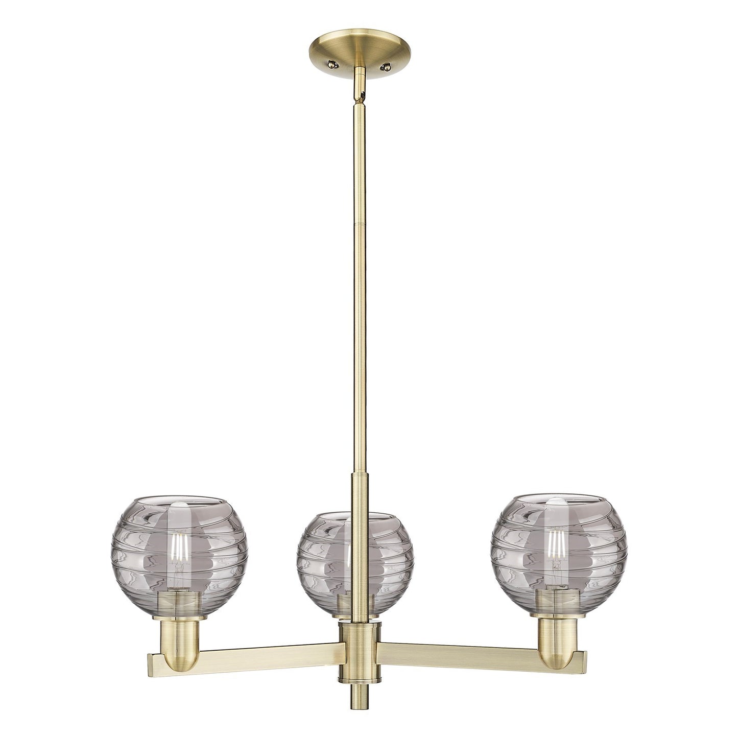 Innovations Athens Deco Swirl 18in 3-Light Pendant | Industrial Antique Brass Steel and Light Smoke Glass | Kitchen Island & | Model 716-3CR-AB-G1213-6SM