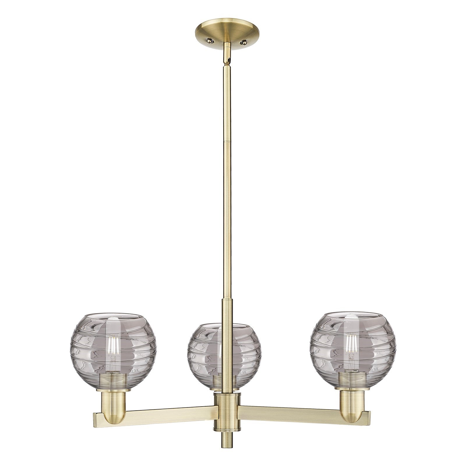 Innovations Athens Deco Swirl 18in 3-Light Pendant | Industrial Antique Brass Steel and Light Smoke Glass | Kitchen Island & | Model 716-3CR-AB-G1213-6SM