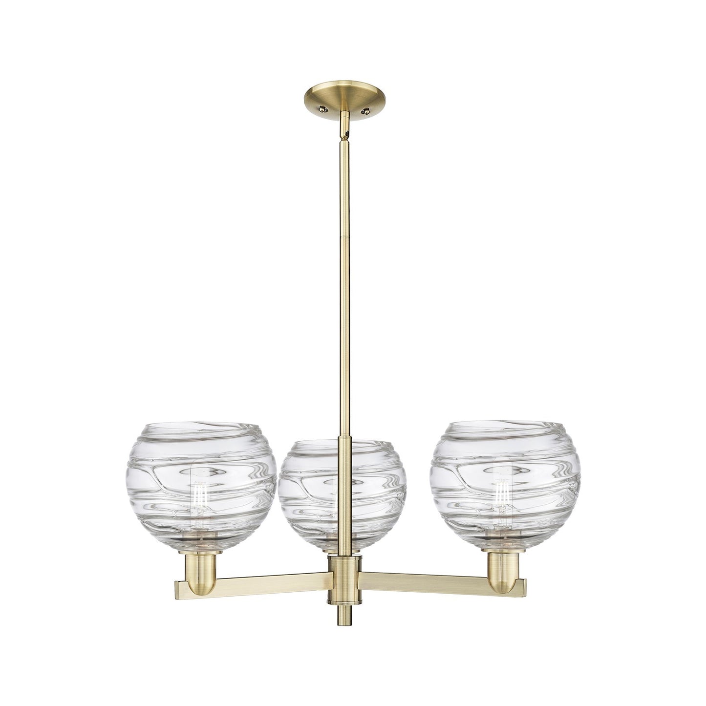 Innovations Athens Deco Swirl 30in 3-Light Pendant | Industrial Antique Brass Steel and Clear Deco Swirl Glass | Kitchen | Model 716-3CR-AB-G1213-8CL