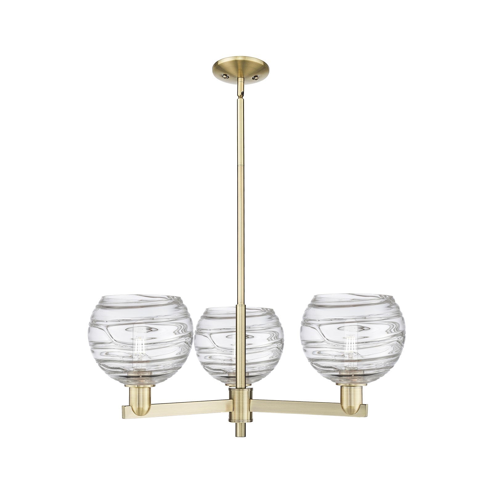 Innovations Athens Deco Swirl 30in 3-Light Pendant | Industrial Antique Brass Steel and Clear Deco Swirl Glass | Kitchen | Model 716-3CR-AB-G1213-8CL