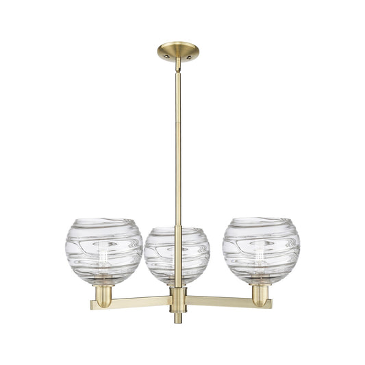Innovations Athens Deco Swirl 30in 3-Light Pendant | Industrial Antique Brass Steel and Clear Deco Swirl Glass | Kitchen | Model 716-3CR-AB-G1213-8CL
