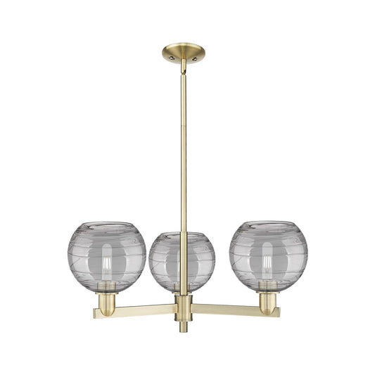 Innovations Athens Deco Swirl 30in 3-Light Pendant | Industrial Antique Brass and Light Smoke Deco Swirl Glass | Kitchen | Model 716-3CR-AB-G1213-8SM