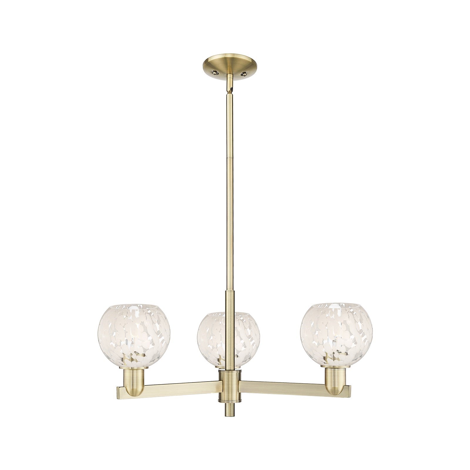 Innovations Lighting White Mouchette 28in 3-Light Pendant | Industrial Antique Brass and White Glass | Kitchen Island & | Model 716-3CR-AB-G1216-6WM