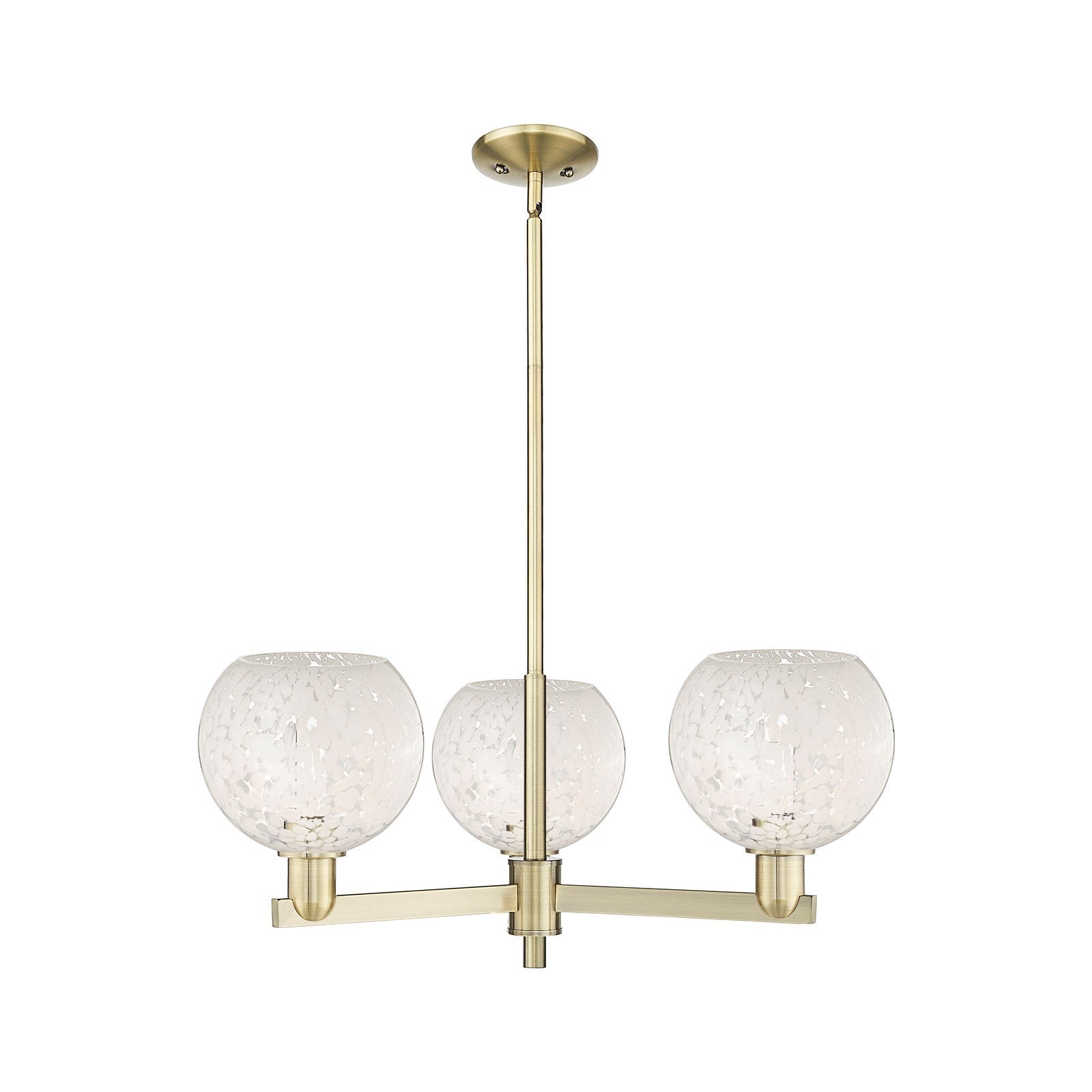 Innovations White Mouchette 30in 3-Light Pendant | Industrial Antique Brass and White Glass | Kitchen Island & Dining Room | Model 716-3CR-AB-G1216-8WM