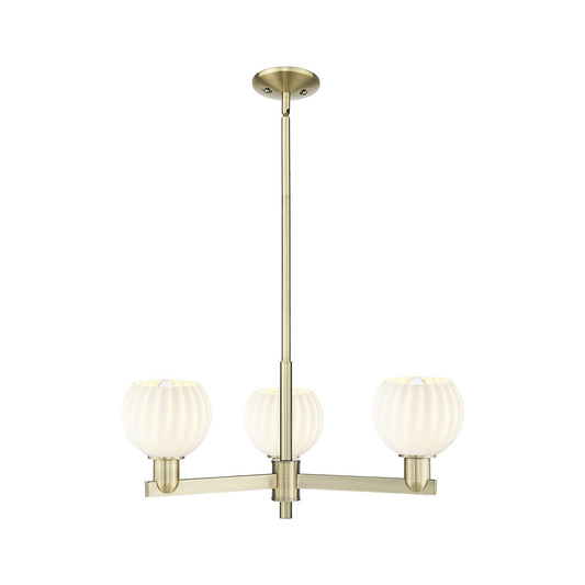Innovations Lighting White Venetian 28in 3-Light Pendant | Industrial Antique Brass and White Venetian Glass | Kitchen Island | Model 716-3CR-AB-G1217-6WV