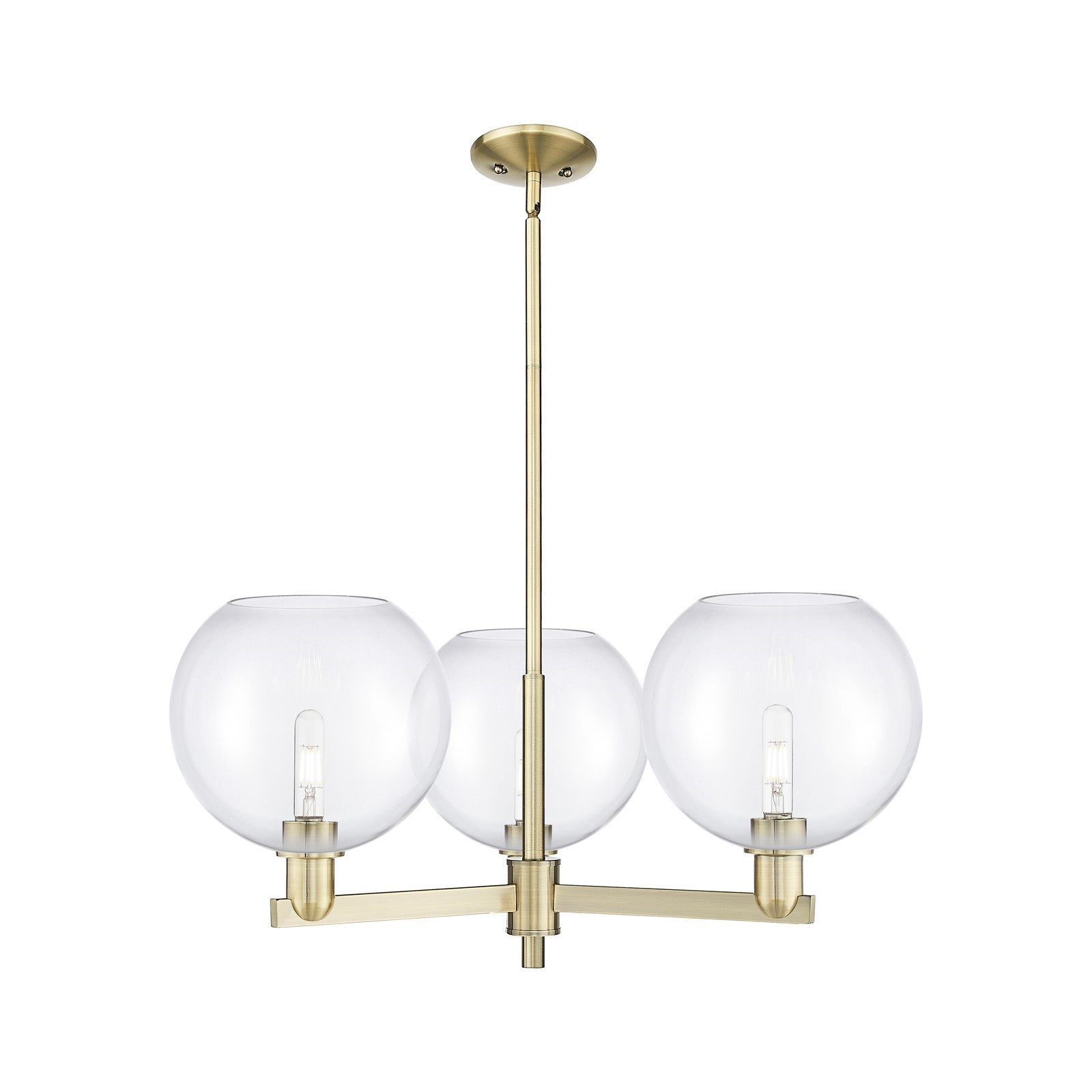 Innovations Athens 32in 3-Light Pendant | Industrial Antique Brass Steel and Clear Glass | Kitchen Island & Dining Room | 31.75 | Model 716-3CR-AB-G122-10