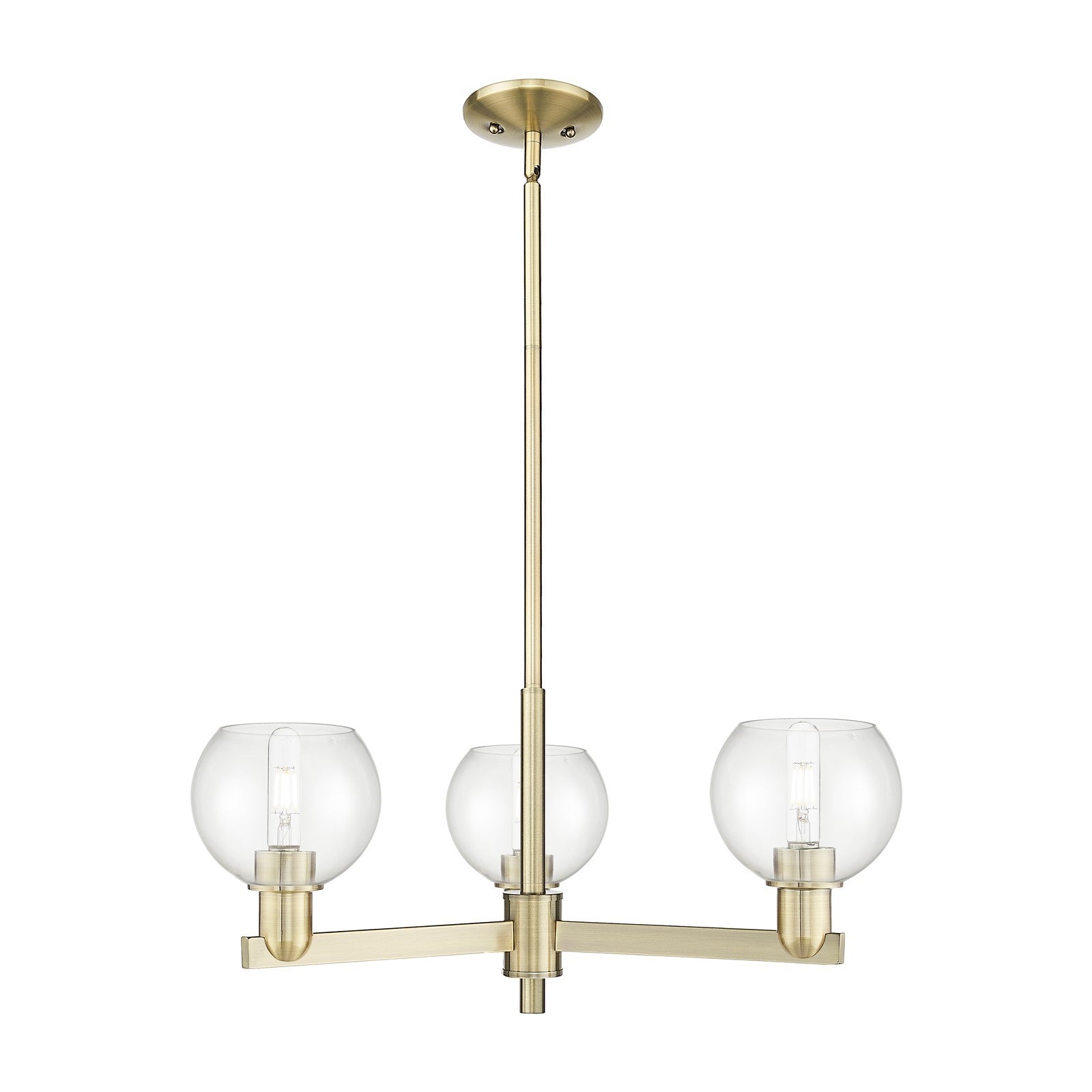 Innovations Athens 28in 3-Light Pendant | Industrial Antique Brass Steel and Clear Glass | Kitchen Island & Dining Room | 27.62 | Model 716-3CR-AB-G122-6