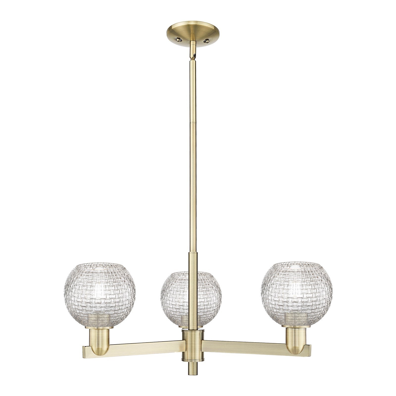 Innovations Athens 28in 3-Light Pendant | Industrial Antique Brass Steel and Clear Basket Weave Glass | Kitchen Island & | Model 716-3CR-AB-G122C-6CL