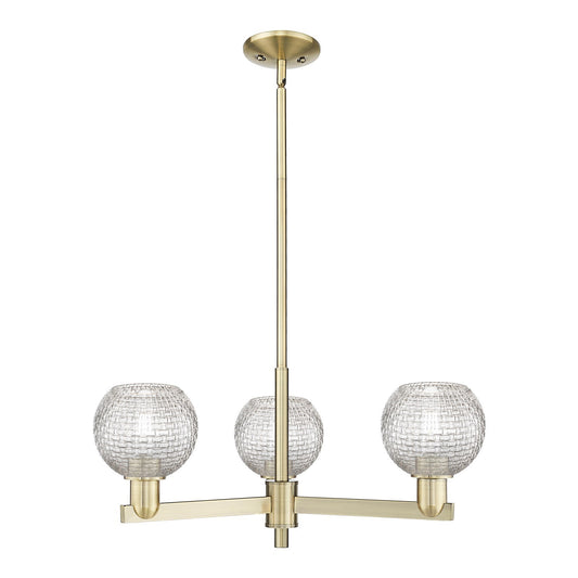 Innovations Athens 28in 3-Light Pendant | Industrial Antique Brass Steel and Clear Basket Weave Glass | Kitchen Island & | Model 716-3CR-AB-G122C-6CL