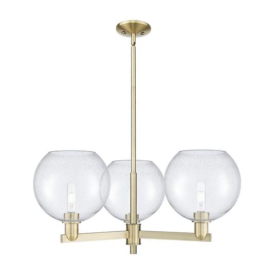 Innovations Athens 32in 3-Light Pendant | Industrial Antique Brass Steel and Seedy Glass | Kitchen Island & Dining Room | 31.75 | Model 716-3CR-AB-G124-10