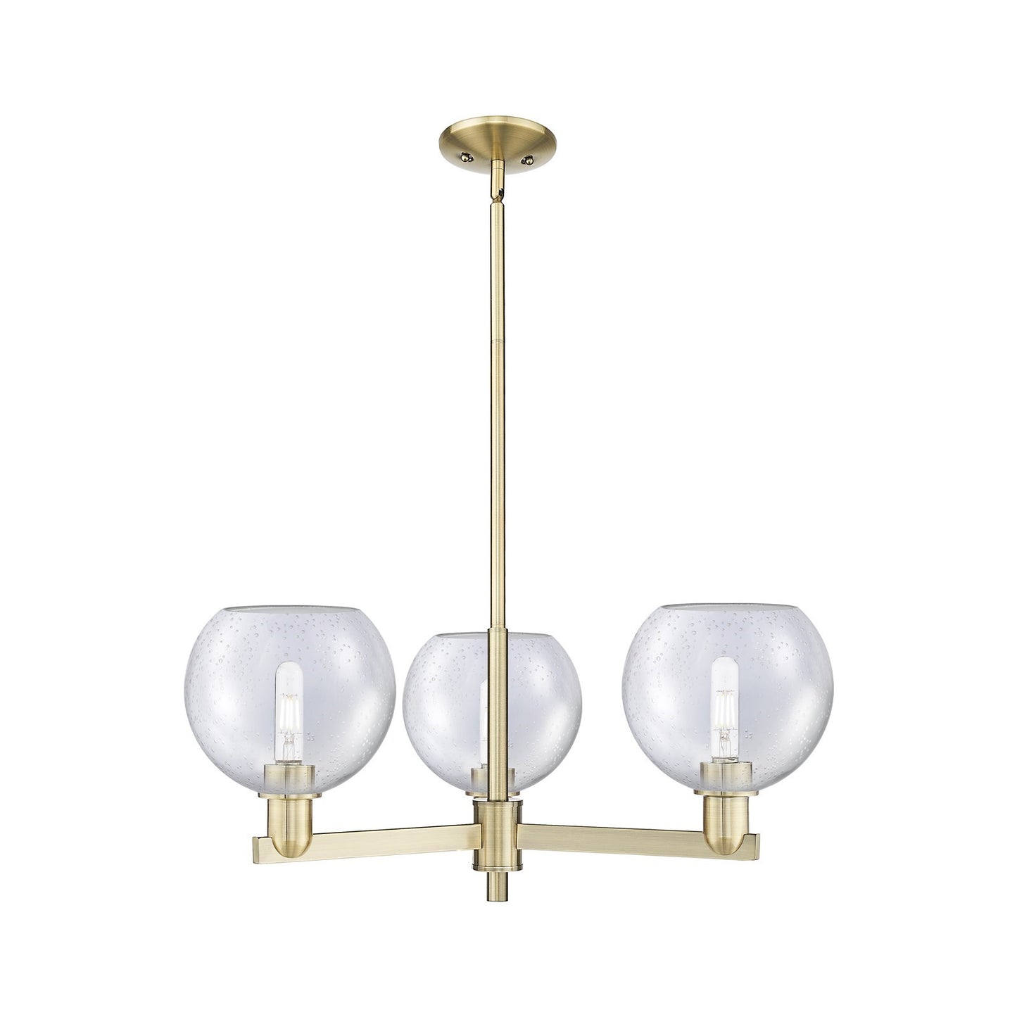 Innovations Athens 30in 3-Light Pendant | Industrial Antique Brass Steel and Seedy Glass | Kitchen Island & Dining Room | 29.75 | Model 716-3CR-AB-G124-8