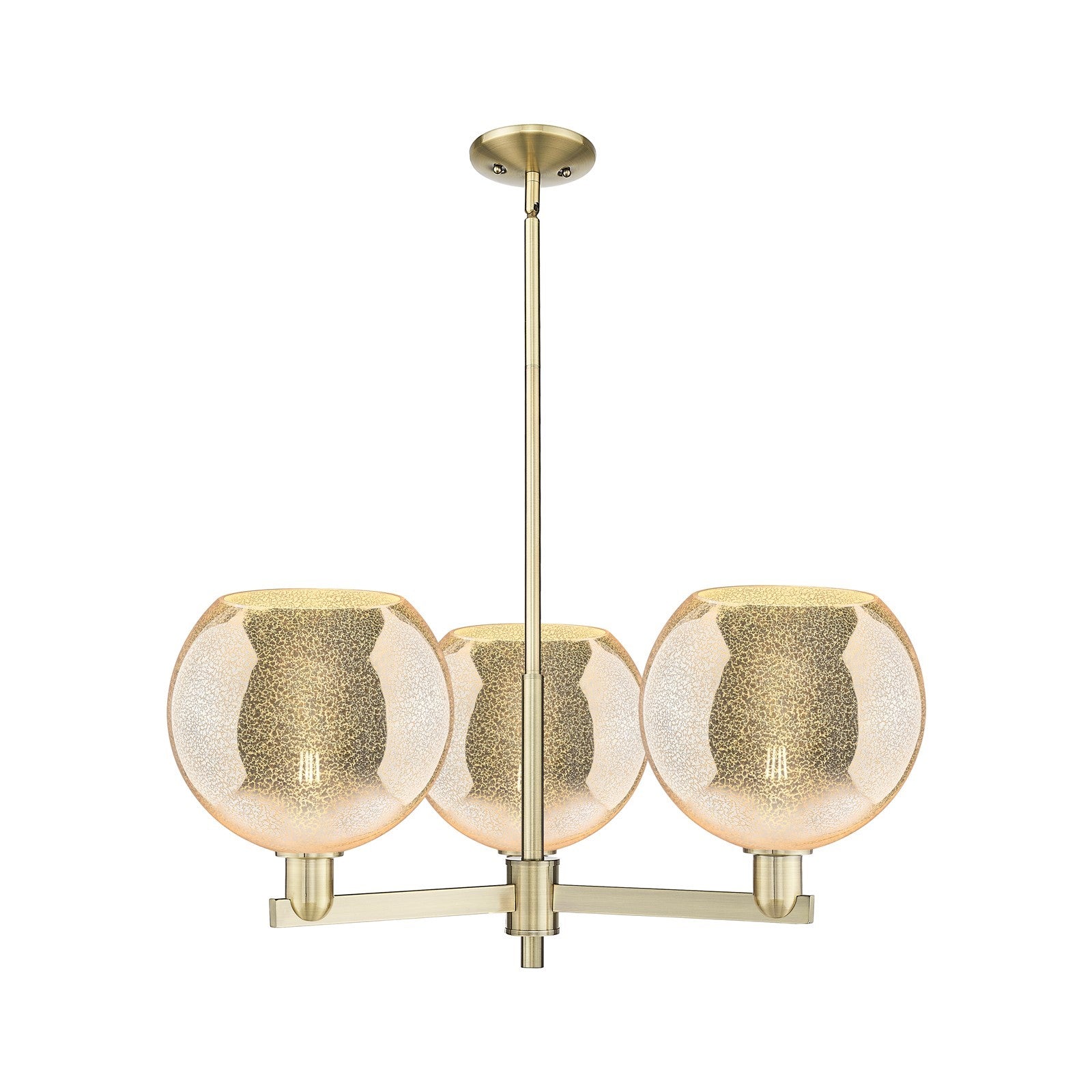 Innovations Athens 32in 3-Light Pendant | Industrial Antique Brass Steel and Mercury Glass | Kitchen Island & Dining Room | Model 716-3CR-AB-G128-10