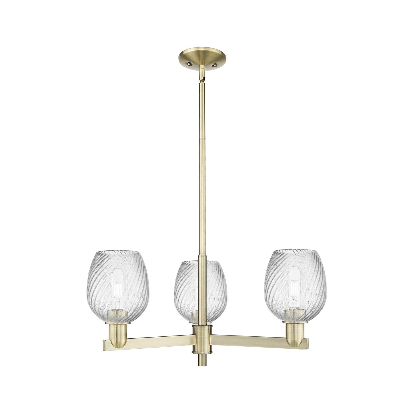Innovations Salina 28in 3-Light Pendant | Industrial Antique Brass Steel and Clear Spiral Fluted Glass | Kitchen Island & Dining | Model 716-3CR-AB-G292
