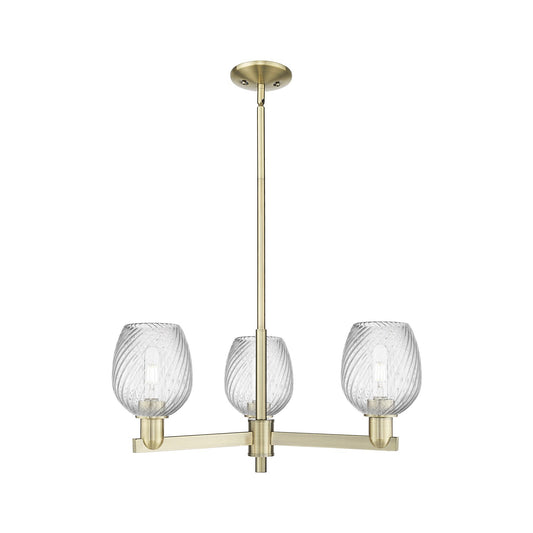 Innovations Salina 28in 3-Light Pendant | Industrial Antique Brass Steel and Clear Spiral Fluted Glass | Kitchen Island & Dining | Model 716-3CR-AB-G292