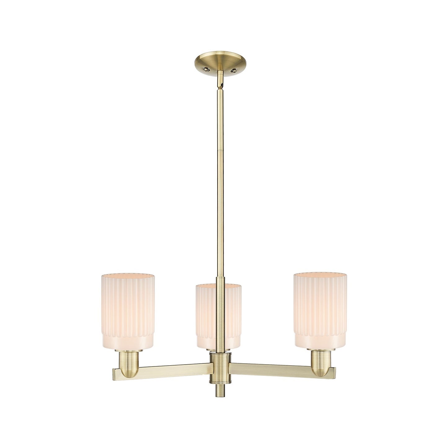 Innovations Hadley 26in 3-Light Pendant | Industrial Antique Brass Steel and Matte White Ribbed Glass | Kitchen Island & Dining | Model 716-3CR-AB-G341