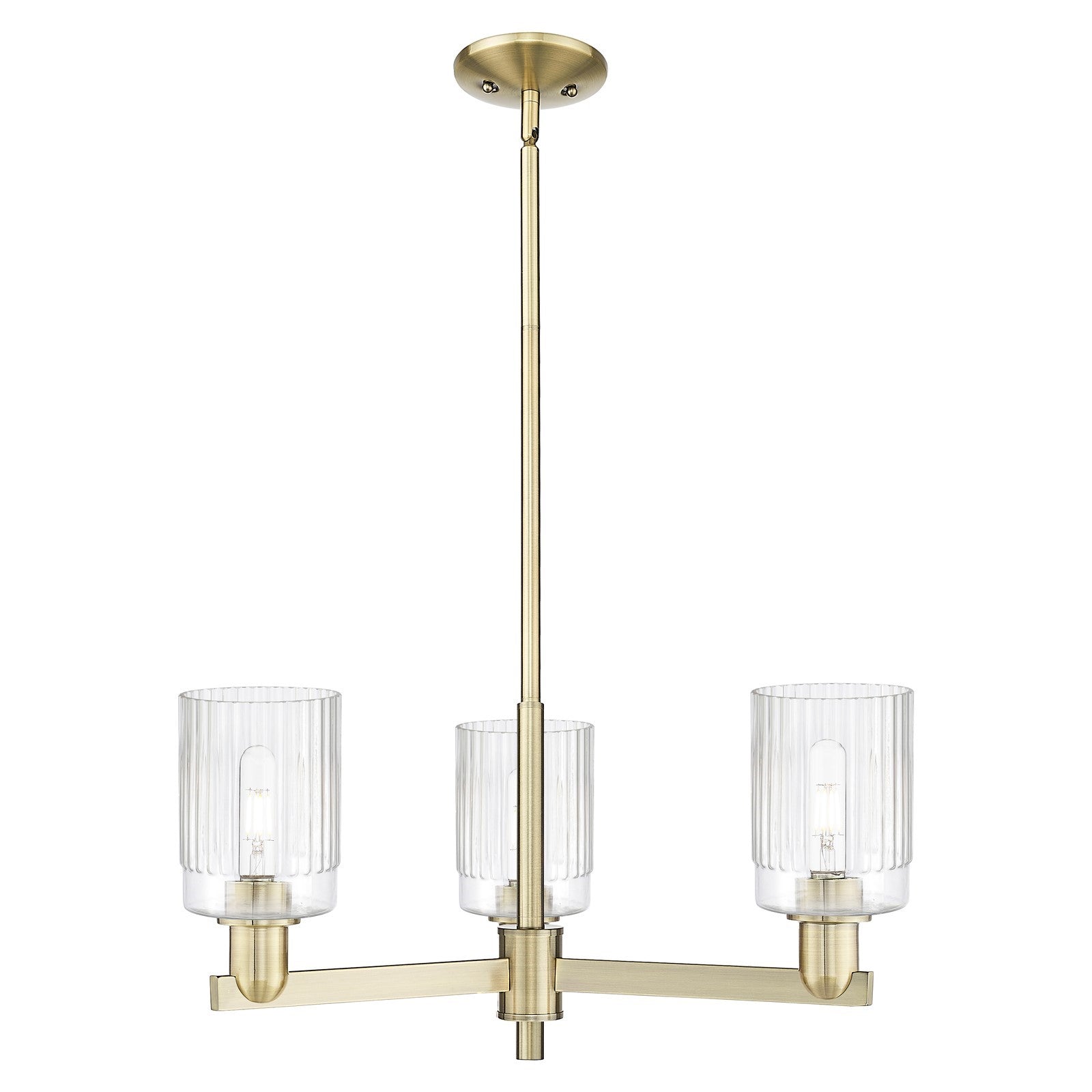 Innovations Hadley 26in 3-Light Pendant | Industrial Antique Brass Steel and Clear Ribbed Glass | Kitchen Island & Dining Room | Model 716-3CR-AB-G342