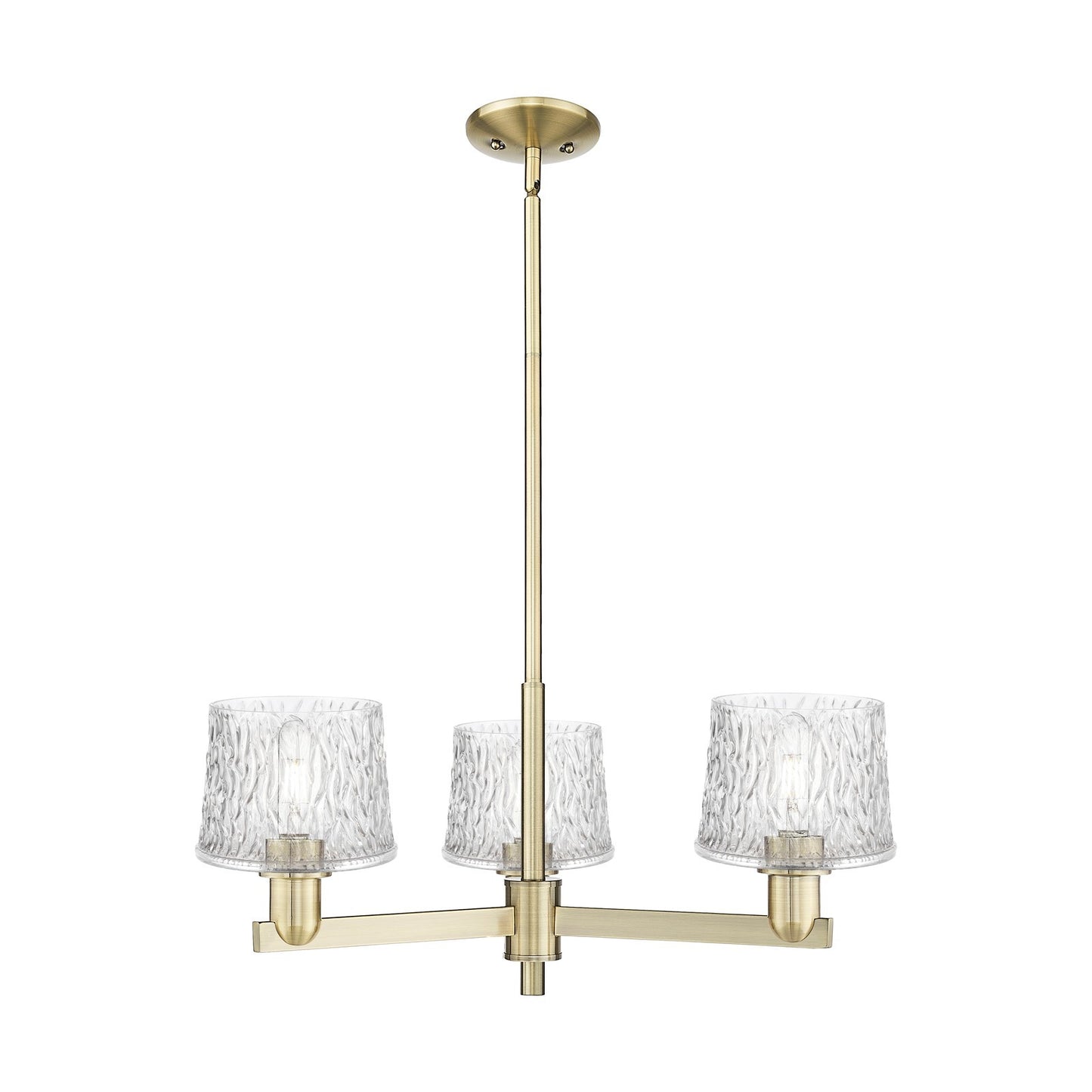 Innovations Niagara 28in 3-Light Pendant | Industrial Antique Brass Steel and Clear Textured Glass | Kitchen Island & Dining Room | Model 716-3CR-AB-G402