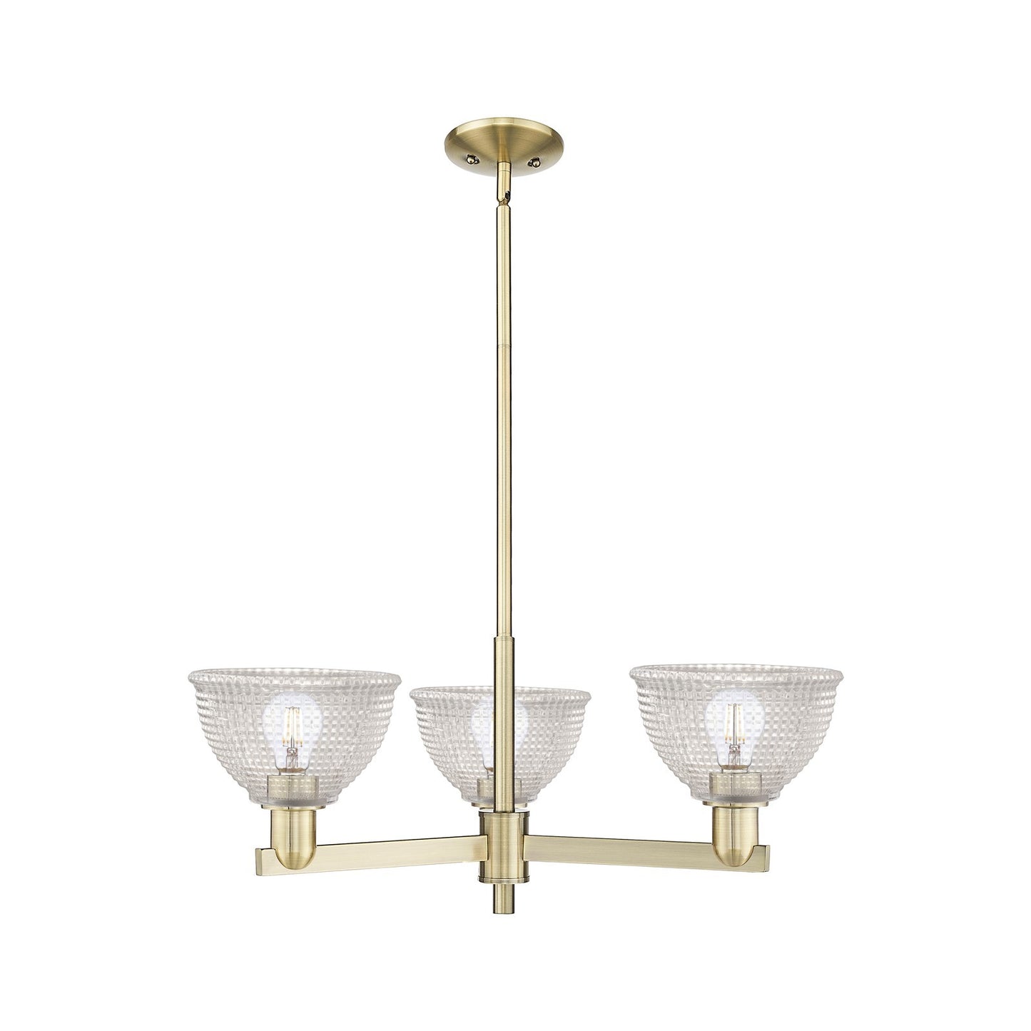 Innovations Arietta 30in 3-Light Pendant | Industrial Antique Brass and Clear Glass | Kitchen Island & Dining Room | 29.75 x 29.75 | Model 716-3CR-AB-G422