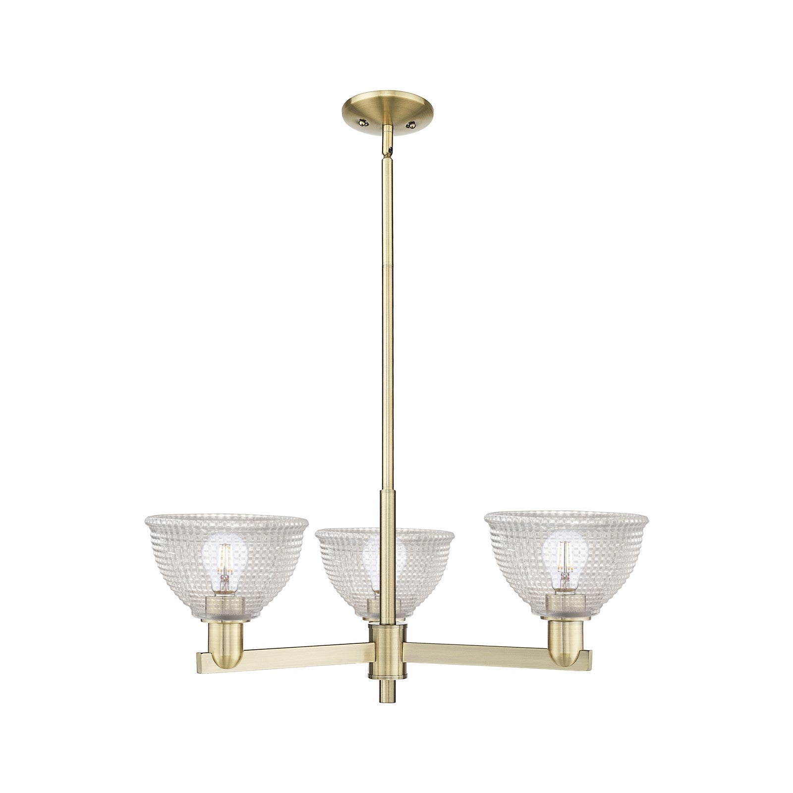 Innovations Arietta 30in 3-Light Pendant | Industrial Antique Brass and Clear Glass | Kitchen Island & Dining Room | 29.75 x 29.75 | Model 716-3CR-AB-G422