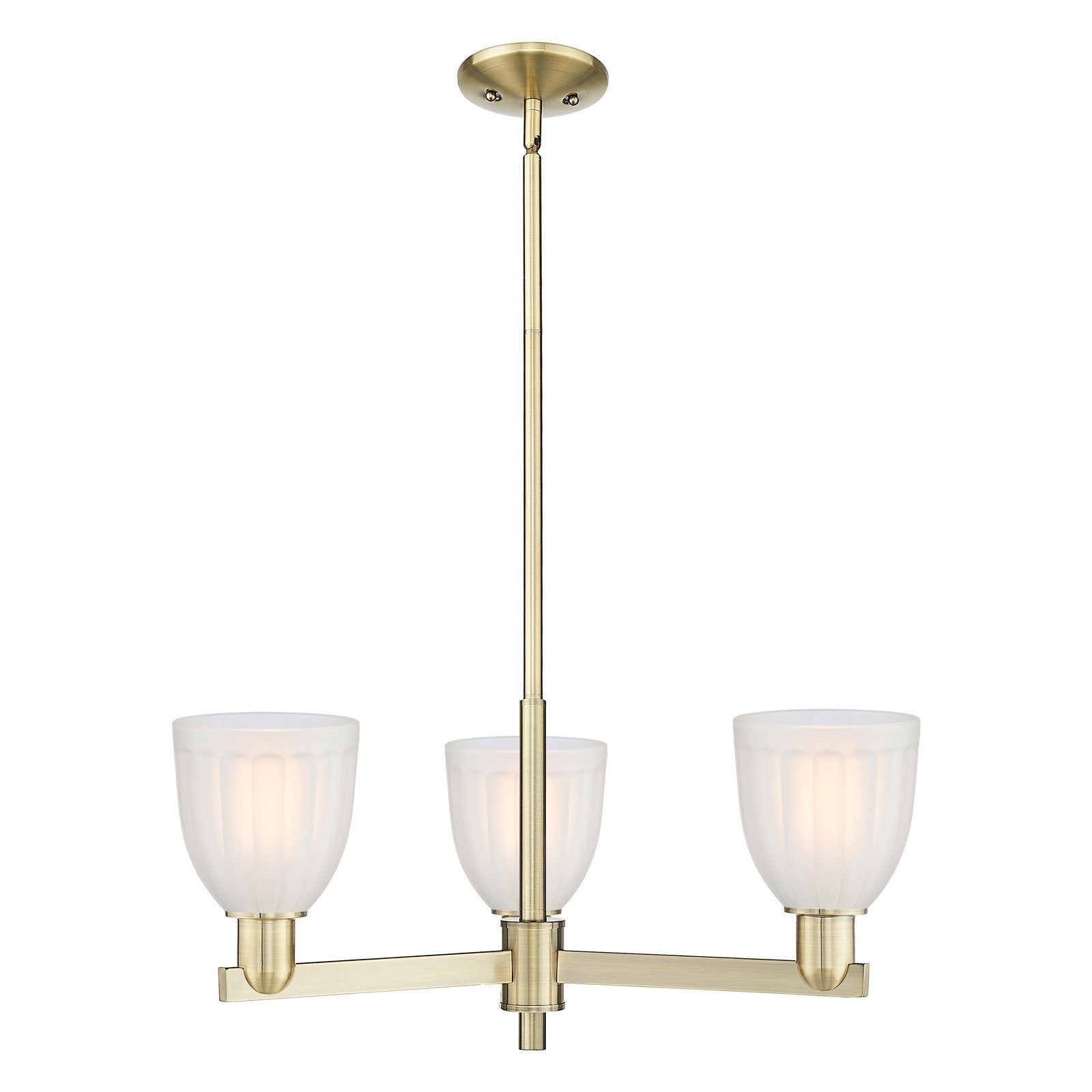 Innovations Brookfield 28in 3-Light Pendant | Industrial Antique Brass Steel and White Frosted Ribbed Glass | Kitchen Island & | Model 716-3CR-AB-G441