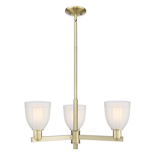 Innovations Brookfield 28in 3-Light Pendant | Industrial Antique Brass Steel and White Frosted Ribbed Glass | Kitchen Island & | Model 716-3CR-AB-G441