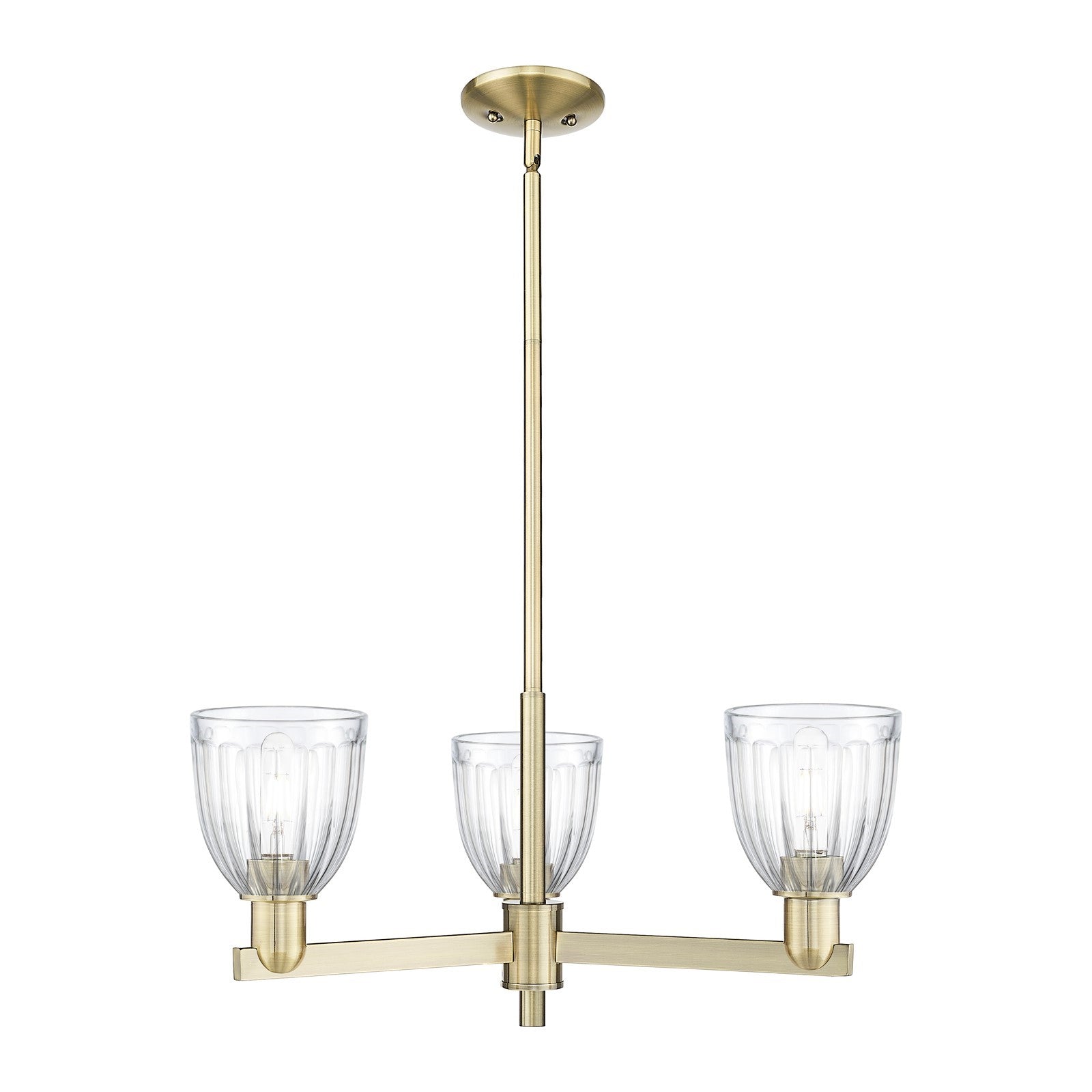 Innovations Brookfield 28in 3-Light Pendant | Industrial Antique Brass and Clear Ribbed Glass | Kitchen Island & Dining Room | Model 716-3CR-AB-G442