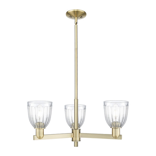 Innovations Brookfield 28in 3-Light Pendant | Industrial Antique Brass and Clear Ribbed Glass | Kitchen Island & Dining Room | Model 716-3CR-AB-G442