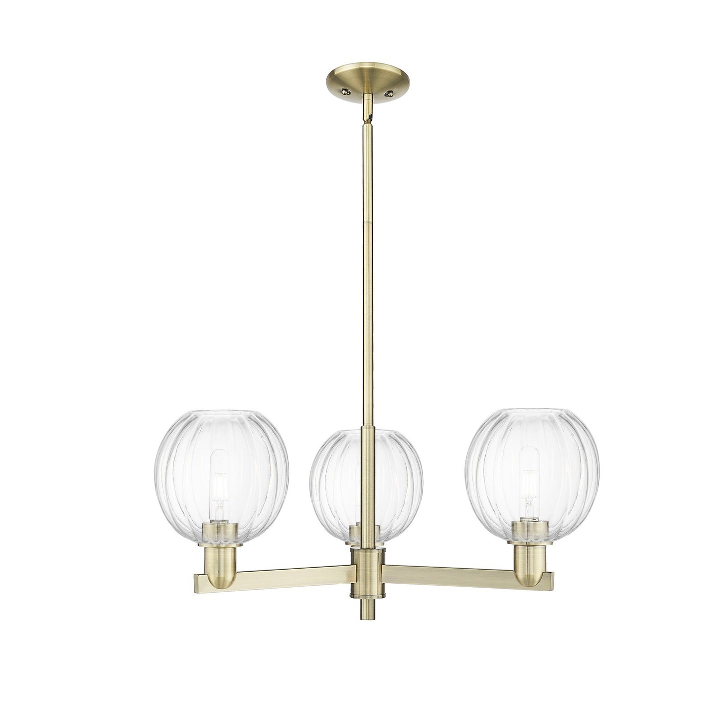 Innovations Preston Globe 28.75in 3-Light Pendant | Industrial Antique Brass Steel and Clear Glass | Kitchen Island & Dining | Model 716-3CR-AB-G458-7CL