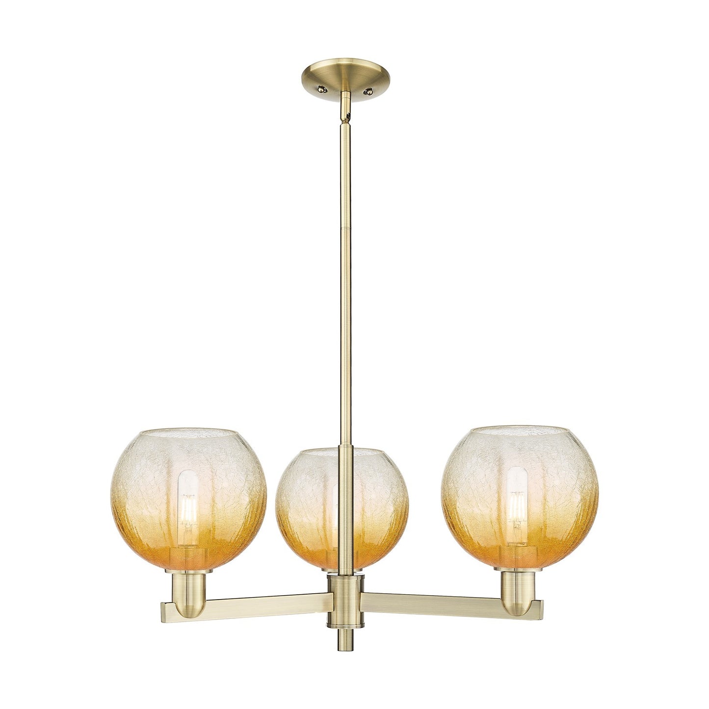 Innovations Brookhaven Globe 30in 3-Light Pendant | Industrial Antique Brass and Amber Glass | Kitchen Island & Dining Room | Model 716-3CR-AB-G483-8AM