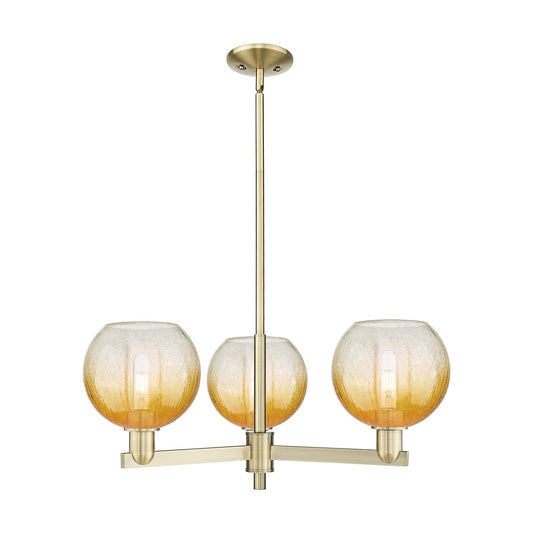 Innovations Brookhaven Globe 30in 3-Light Pendant | Industrial Antique Brass and Amber Glass | Kitchen Island & Dining Room | Model 716-3CR-AB-G483-8AM