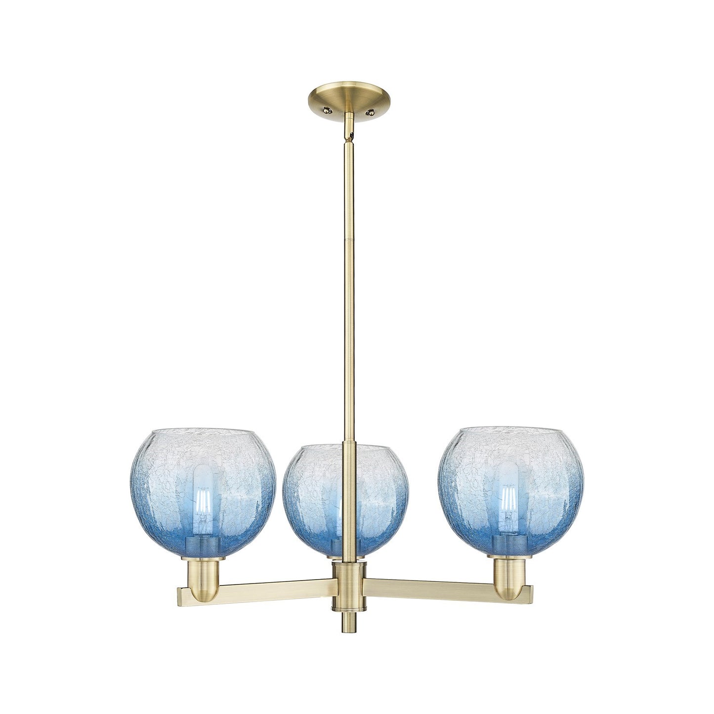 Innovations Brookhaven Globe 30in 3-Light Pendant | Industrial Antique Brass and Sapphire Blue Glass | Kitchen Island & Dining | Model 716-3CR-AB-G483-8SB