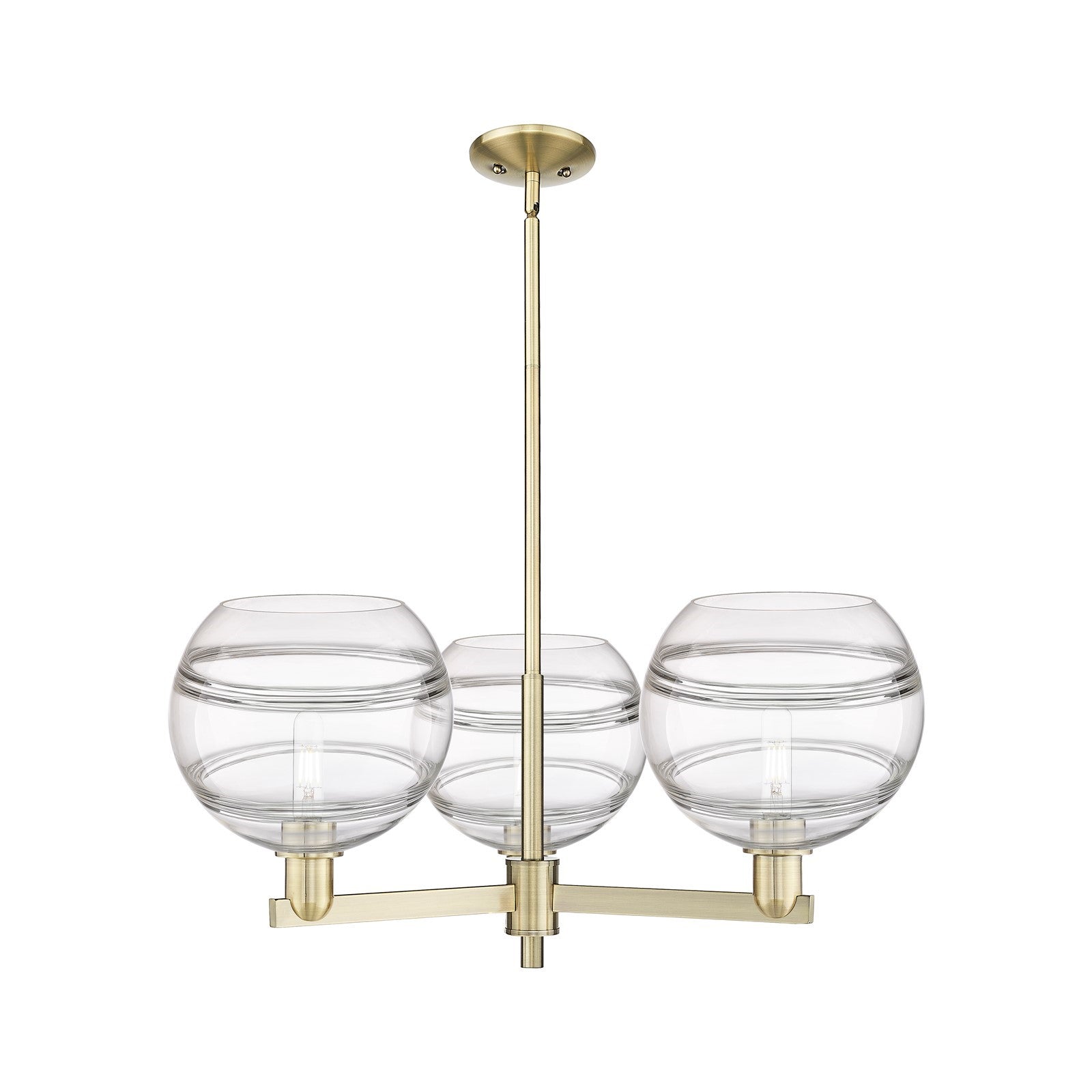 Innovations Rochester 32in 3-Light Pendant | Industrial Antique Brass Steel and Clear Glass | Kitchen Island & Dining Room | Model 716-3CR-AB-G556-10CL