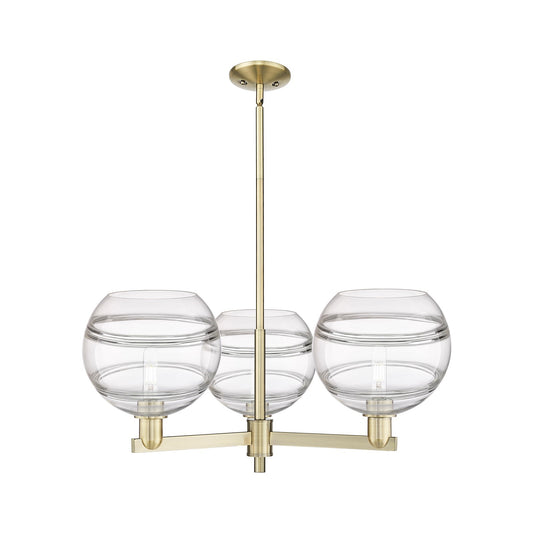 Innovations Rochester 32in 3-Light Pendant | Industrial Antique Brass Steel and Clear Glass | Kitchen Island & Dining Room | Model 716-3CR-AB-G556-10CL
