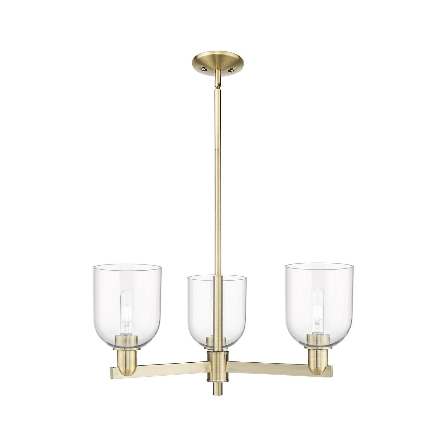 Innovations Bella 27in 3-Light Pendant | Industrial Antique Brass and Clear Glass | Kitchen Island & Dining Room | 27.25 x | Model 716-3CR-AB-G558-6CL
