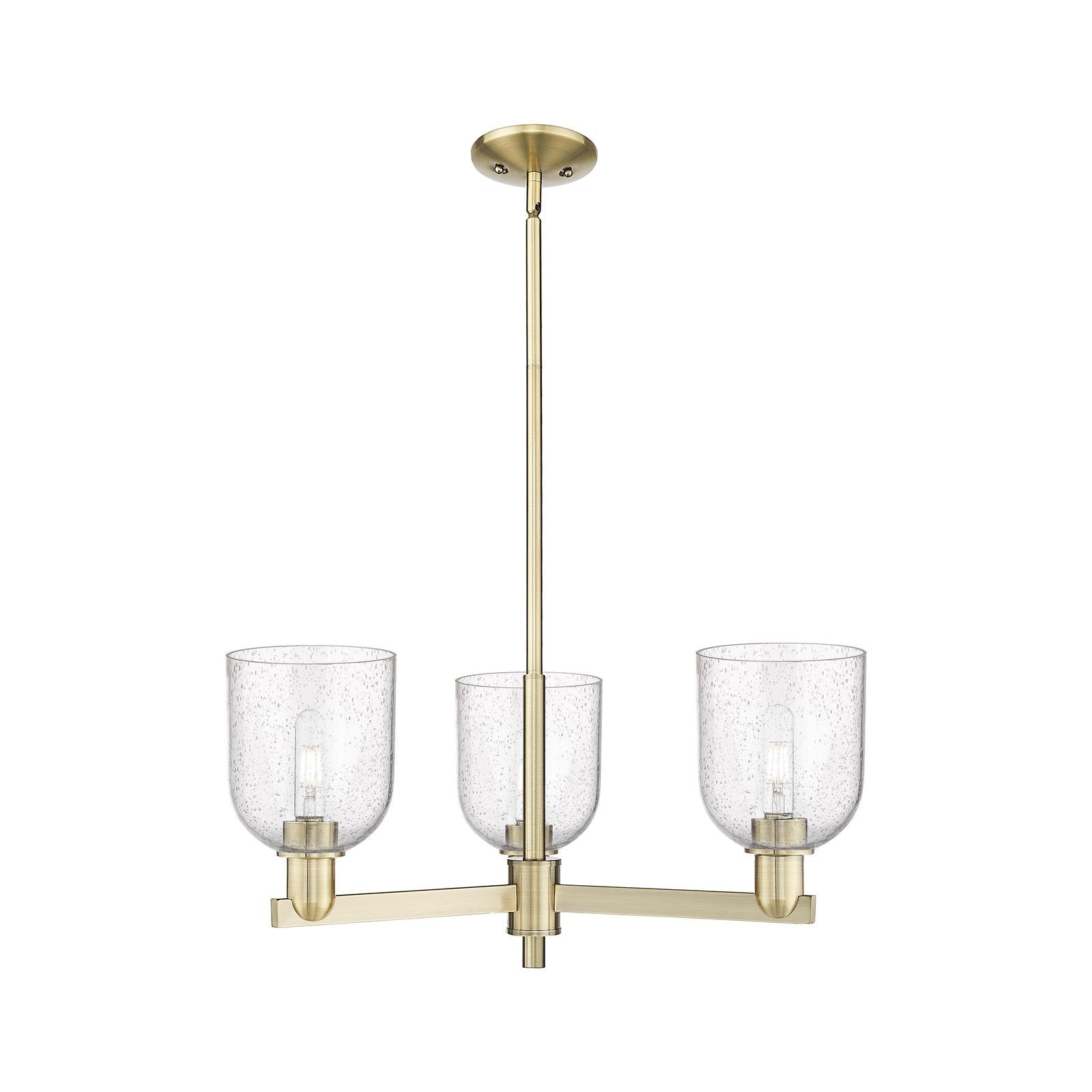 Innovations Bella 27in 3-Light Pendant | Industrial Antique Brass Steel and Seedy Glass | Kitchen Island & Dining Room | Model 716-3CR-AB-G558-6SDY