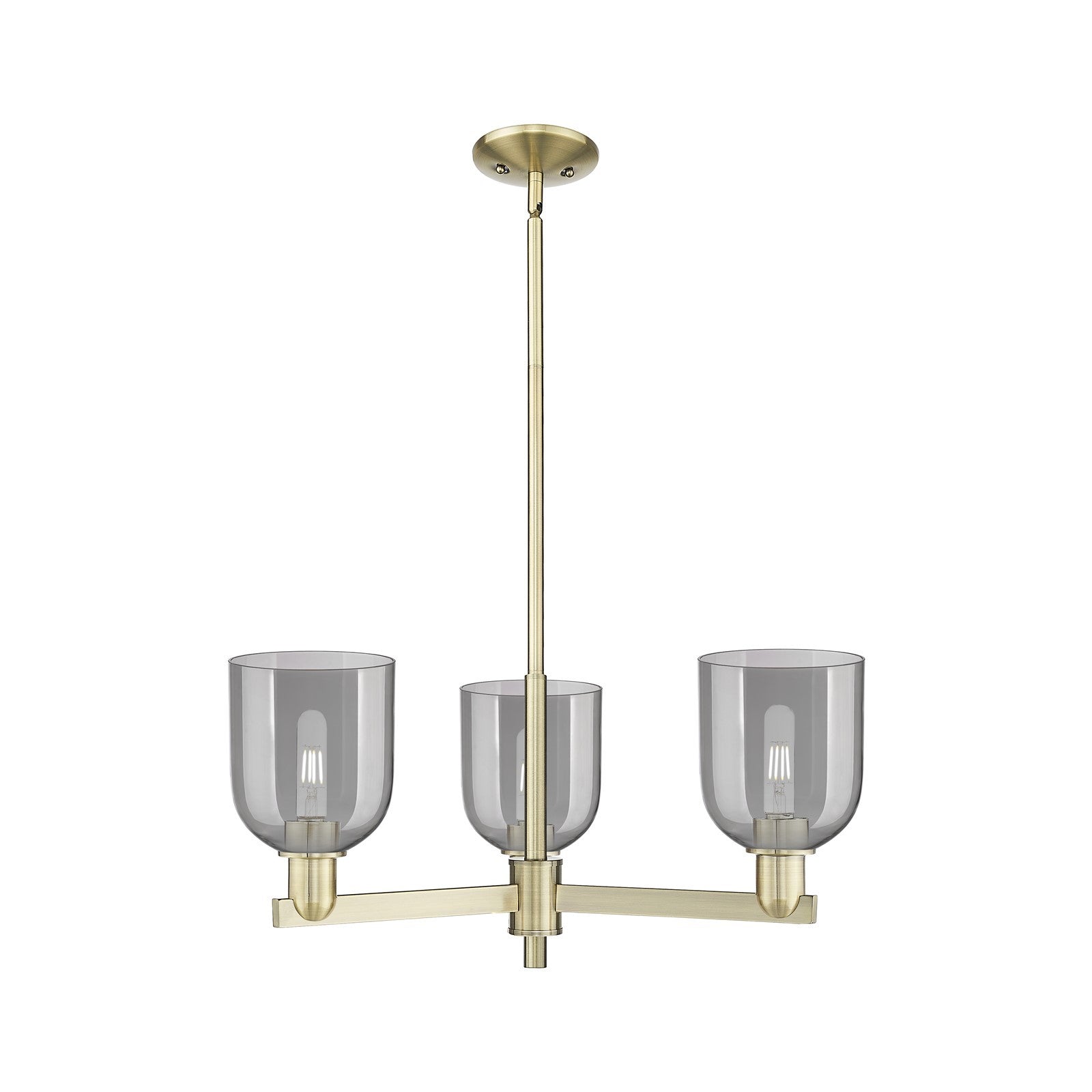 Innovations Bella 27in 3-Light Pendant | Industrial Antique Brass Steel and Light Smoke Glass | Kitchen Island & Dining Room | Model 716-3CR-AB-G558-6SM