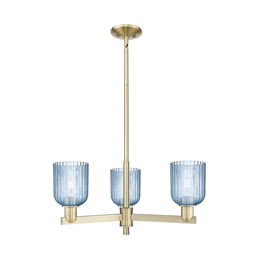 Innovations Bridal Veil 26.75in 3-Light Pendant | Industrial Antique Brass Steel and Princess Blue Ribbed Glass | Kitchen | Model 716-3CR-AB-G559-5BL