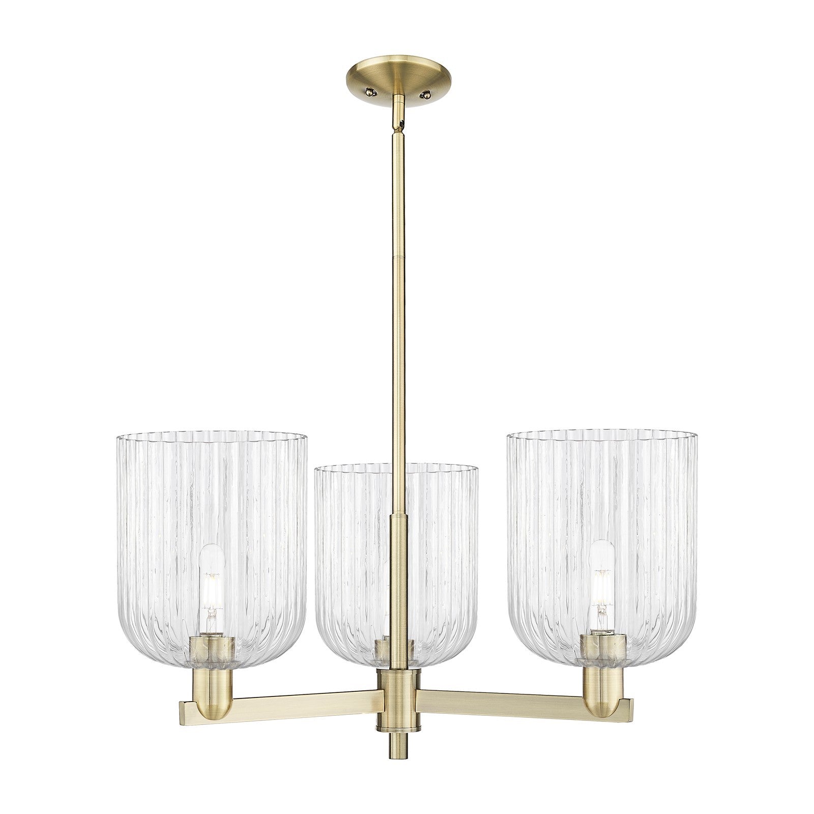 Innovations Bridal Veil 30in 3-Light Pendant | Industrial Antique Brass Steel and Clear Ribbed Glass | Kitchen Island & Dining | Model 716-3CR-AB-G559-8CL