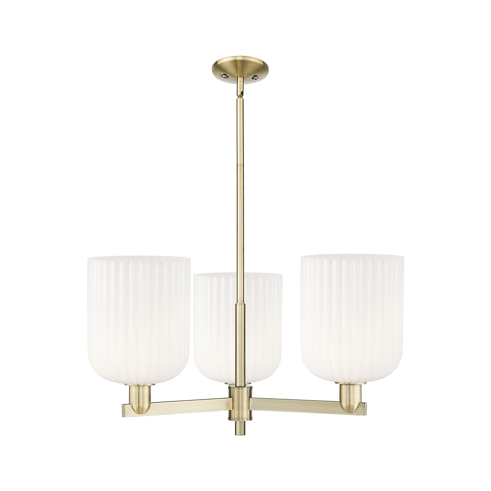 Innovations Bridal Veil 30in 3-Light Pendant | Industrial Antique Brass Steel and Gloss White Ribbed Glass | Kitchen Island & | Model 716-3CR-AB-G559-8GWH