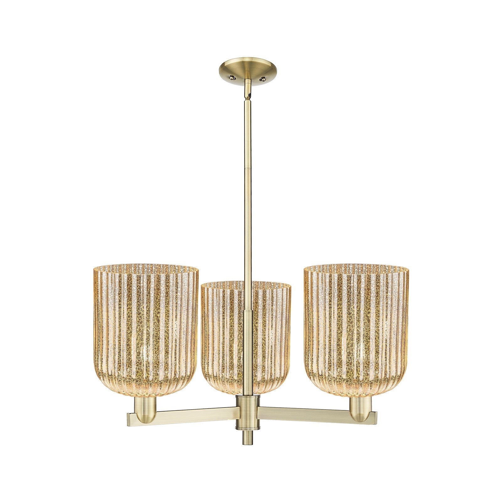 Innovations Bridal Veil 30in 3-Light Pendant | Industrial Antique Brass Steel and Mercury Ribbed Glass | Kitchen Island & | Model 716-3CR-AB-G559-8ME
