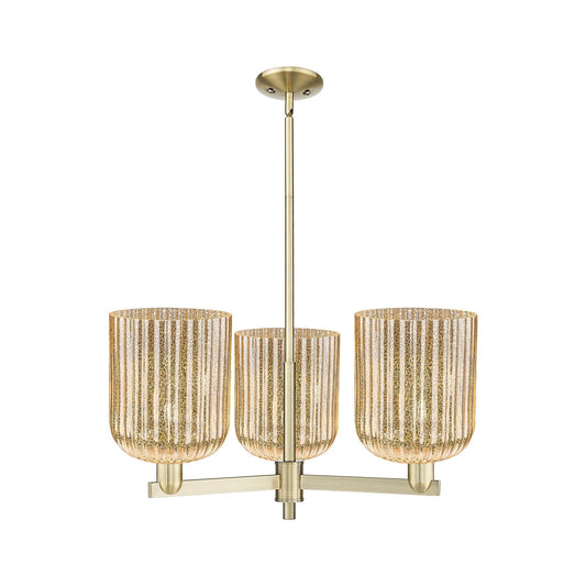 Innovations Bridal Veil 30in 3-Light Pendant | Industrial Antique Brass Steel and Mercury Ribbed Glass | Kitchen Island & | Model 716-3CR-AB-G559-8ME