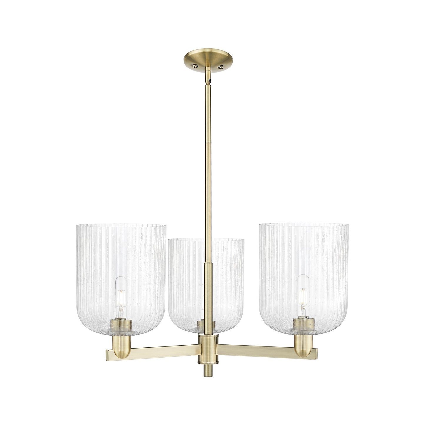 Innovations Bridal Veil 30in 3-Light Pendant | Industrial Antique Brass Steel and Seedy Bell Glass | Kitchen Island & Dining | Model 716-3CR-AB-G559-8SDY