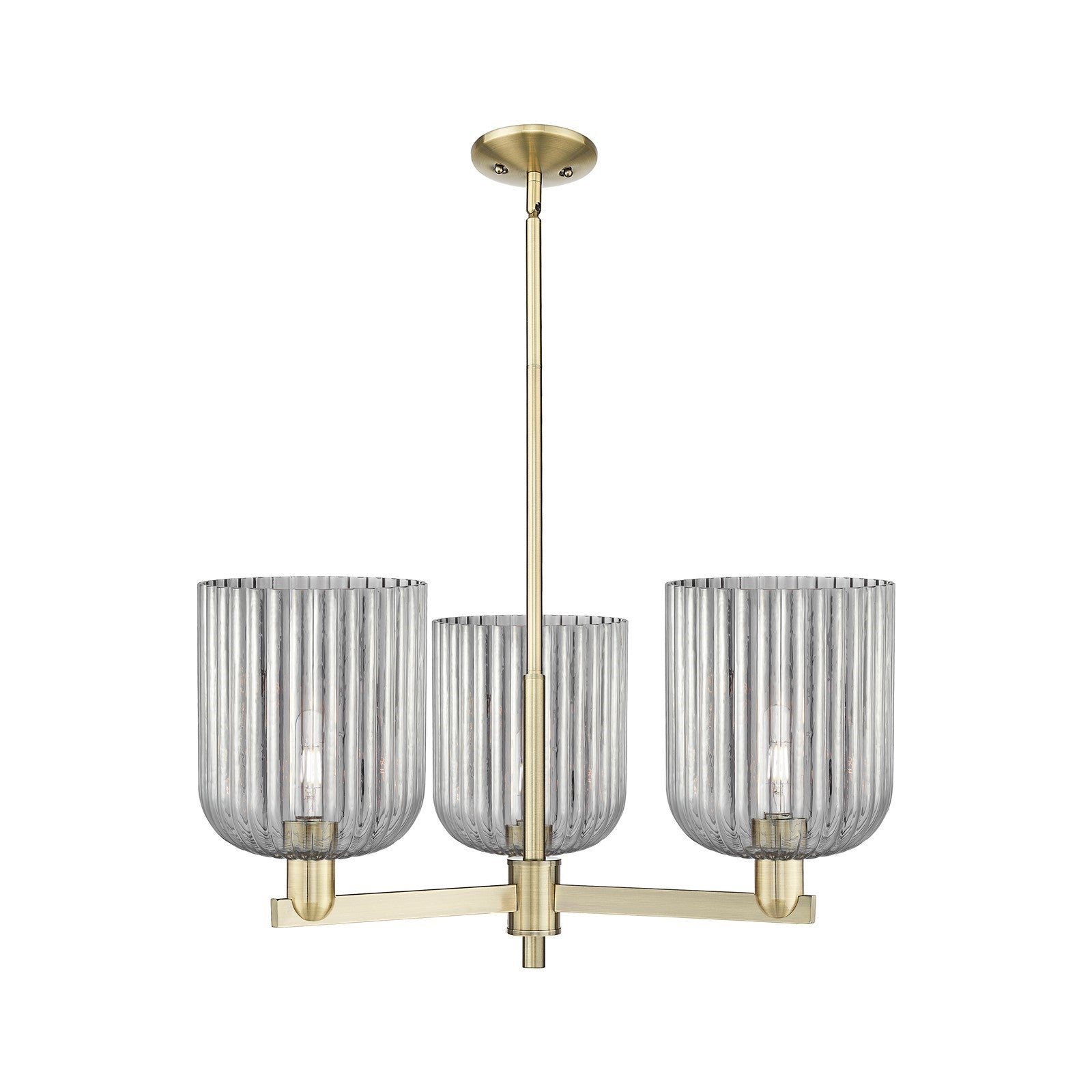 Innovations Bridal Veil 30in 3-Light Pendant | Industrial Antique Brass Steel and Light Smoke Ribbed Glass | Kitchen Island & | Model 716-3CR-AB-G559-8SM