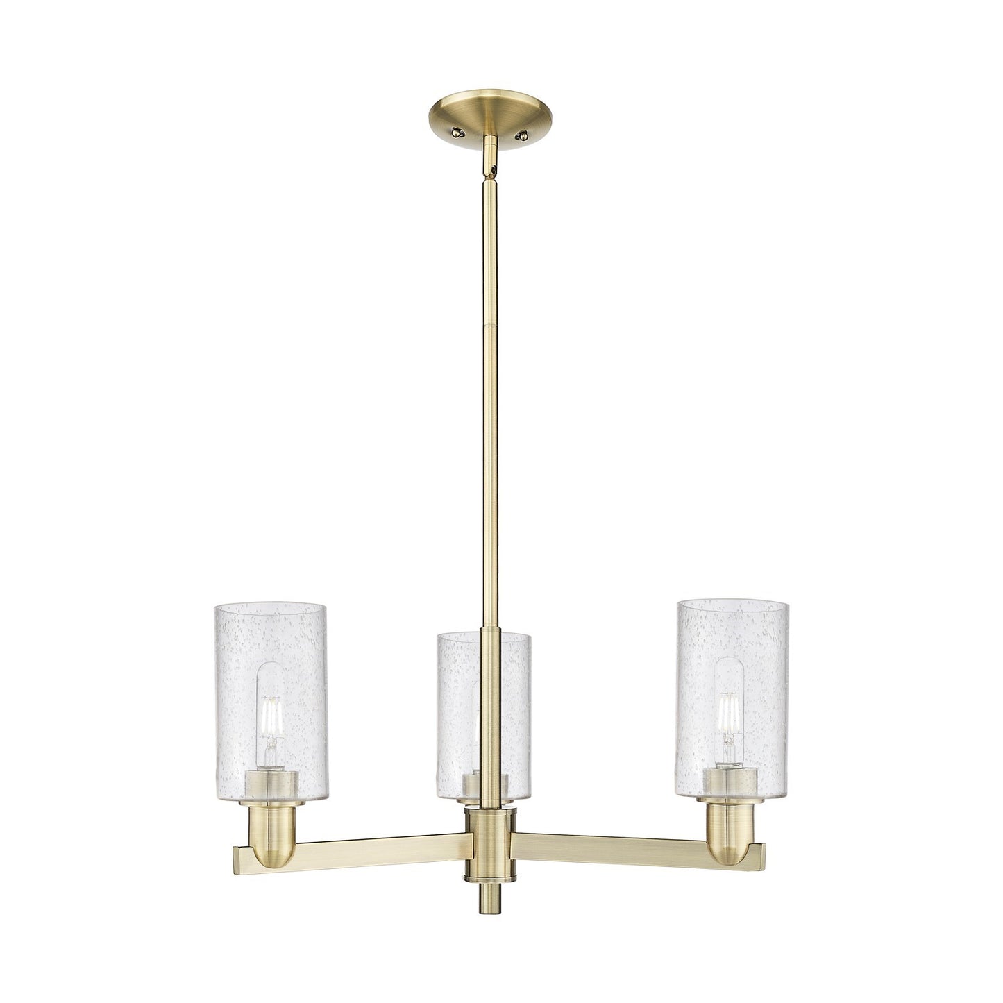 Innovations Clymer 26in 3-Light Pendant | Industrial Antique Brass Steel and Seedy Glass | Kitchen Island & Dining Room | 25.62 x | Model 716-3CR-AB-G804