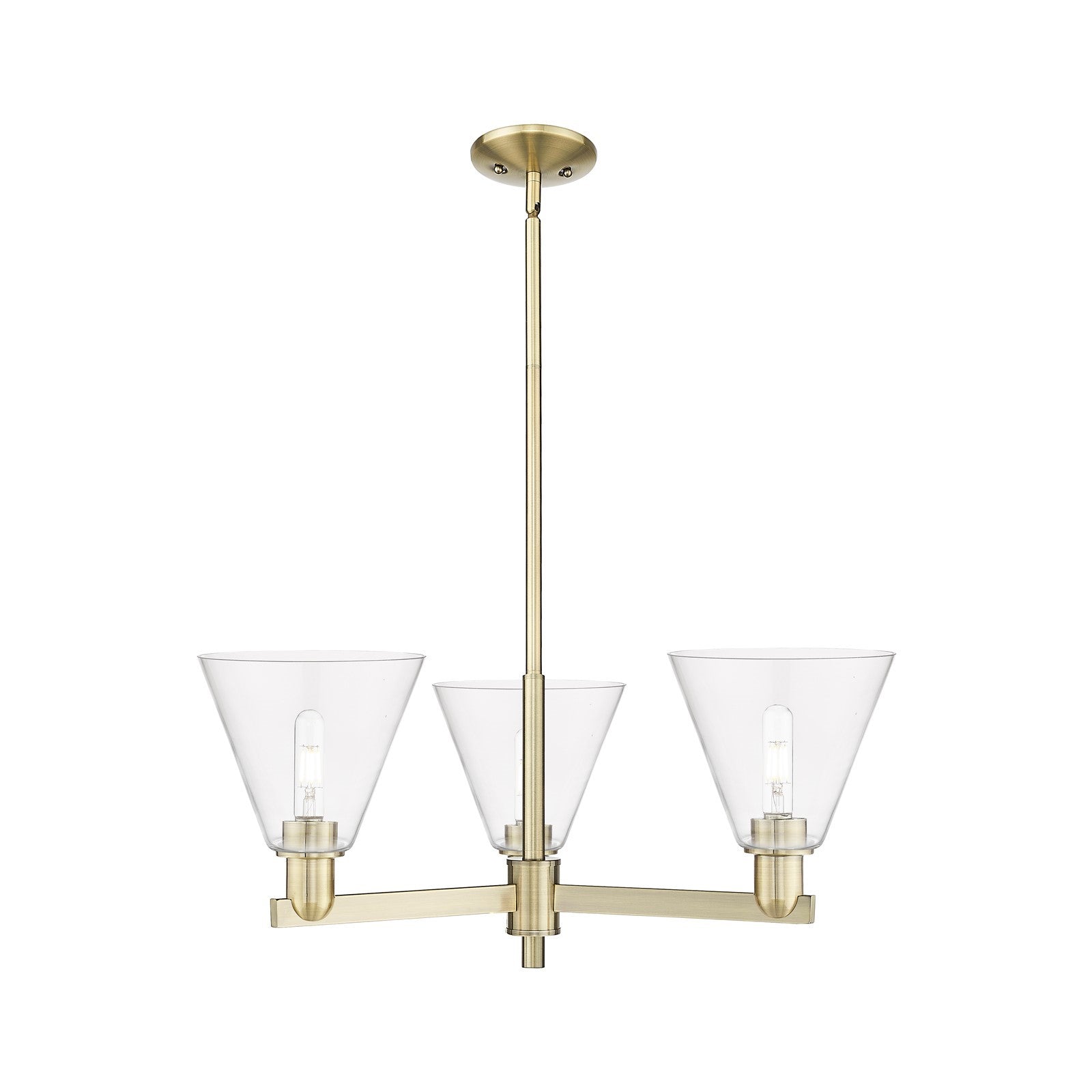 Innovations Berkshire Glass 30in 3-Light Pendant | Industrial Antique Brass Steel and Clear Glass | Kitchen Island & Dining Room | Model 716-3CR-AB-GBC-82