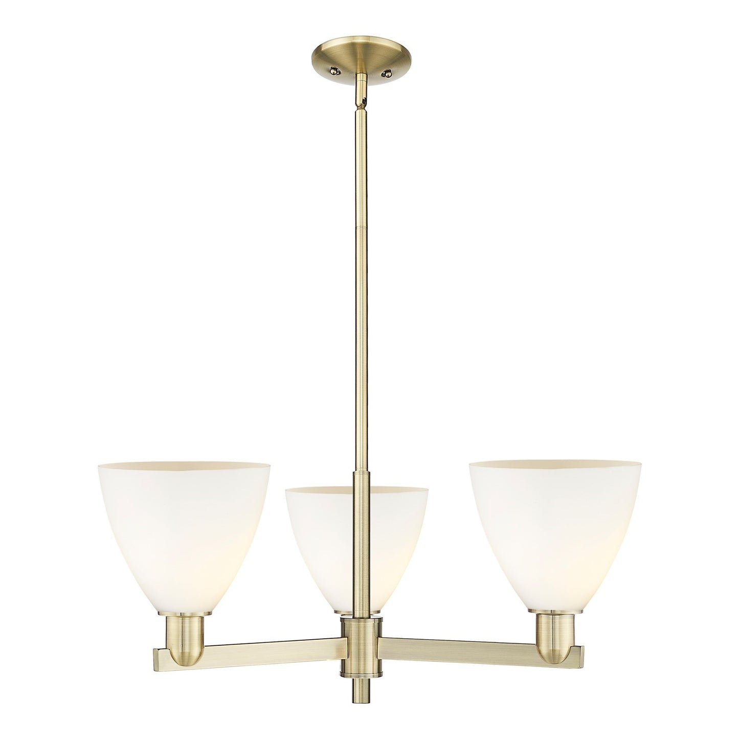 Innovations Bristol 29in 3-Light Pendant | Industrial Antique Brass Steel and Matte White Glass | Kitchen Island & Dining Room | Model 716-3CR-AB-GBD-751
