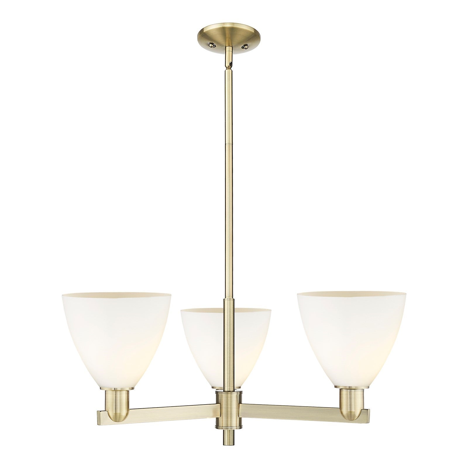 Innovations Bristol 29in 3-Light Pendant | Industrial Antique Brass Steel and Matte White Glass | Kitchen Island & Dining Room | Model 716-3CR-AB-GBD-751