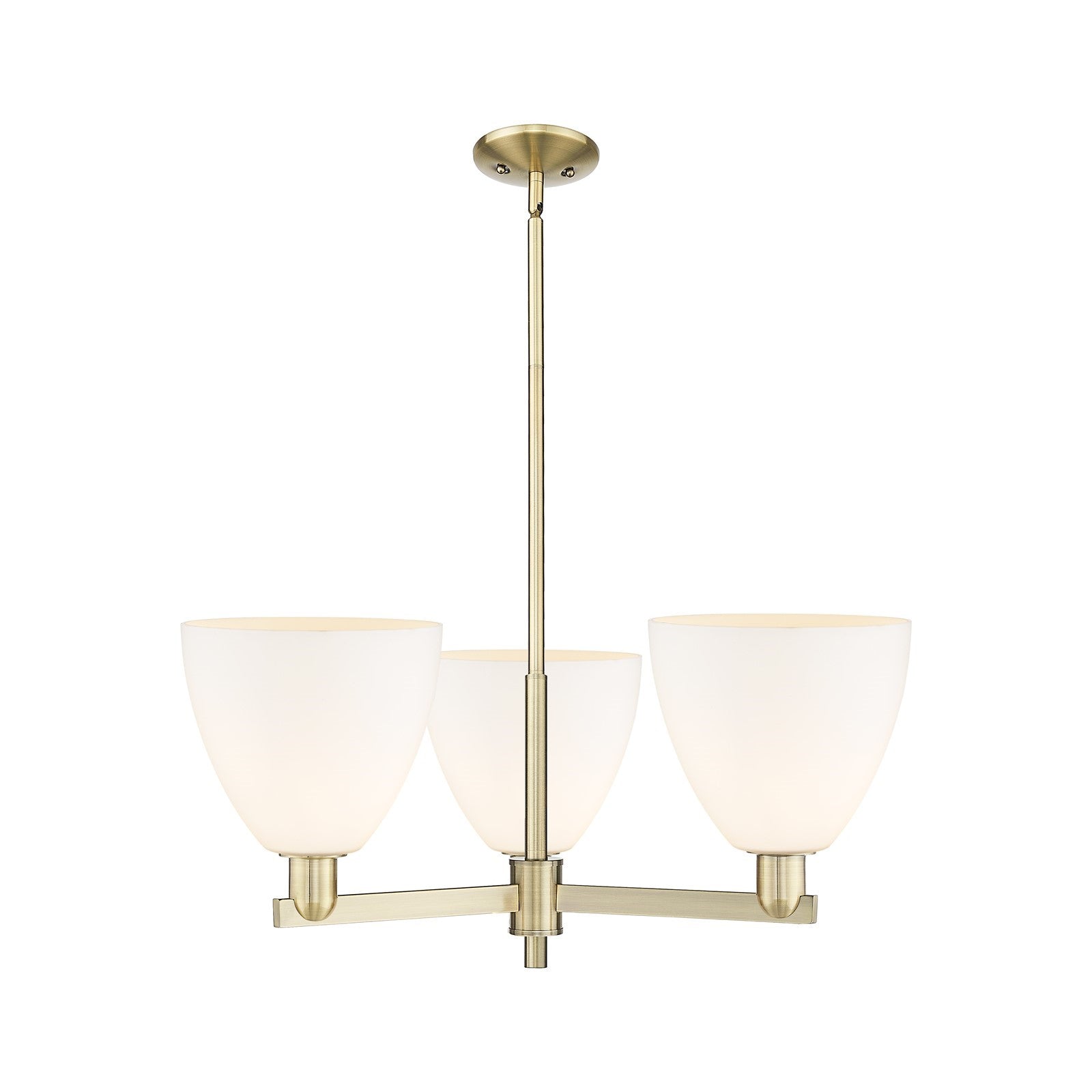Innovations Bristol 31in 3-Light Pendant | Industrial Antique Brass Steel and Matte White Glass | Kitchen Island & Dining Room | Model 716-3CR-AB-GBD-91