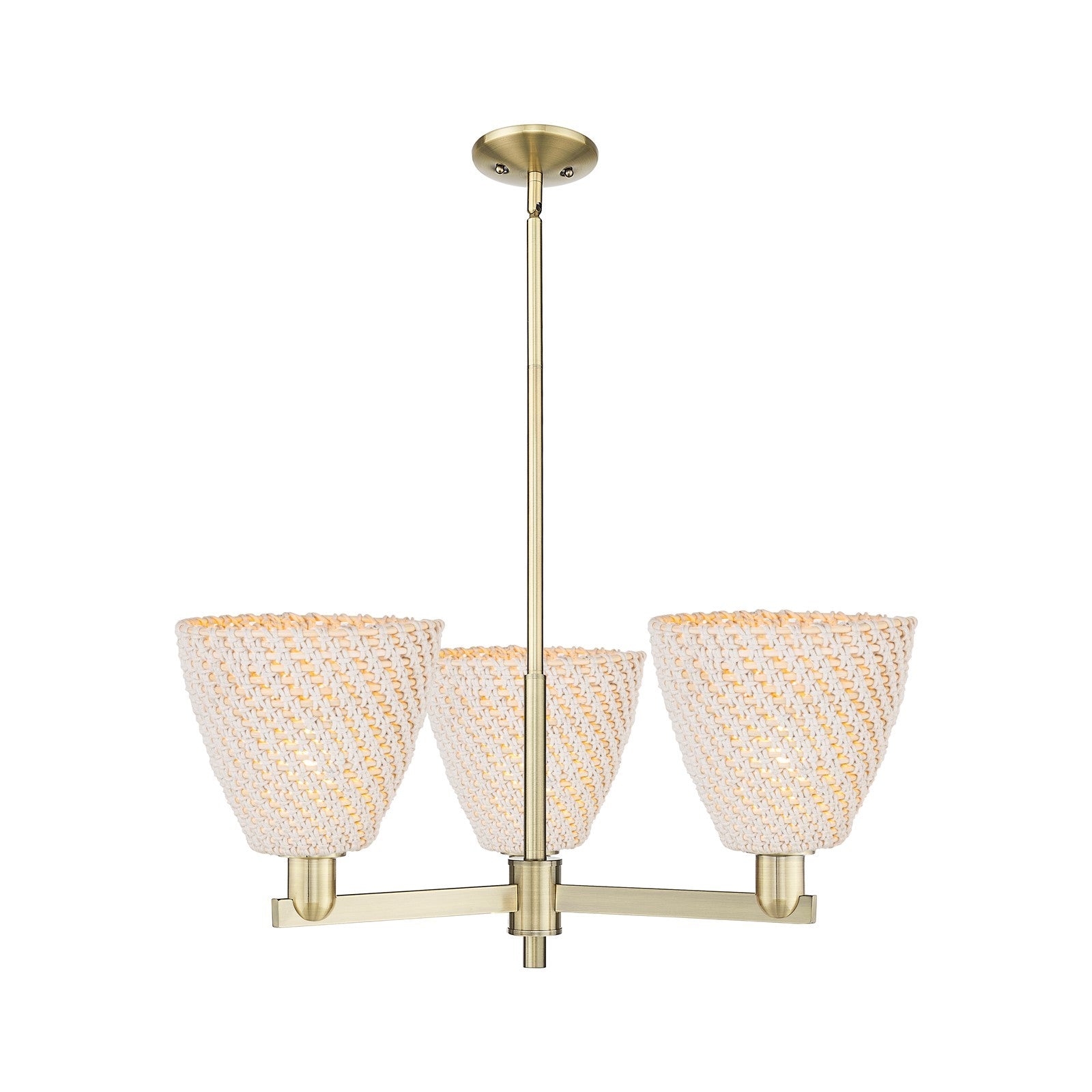 Innovations Bristol Natural 31in 3-Light Pendant | Industrial Antique Brass Steel and Natural Fiber Dome Shade | Kitchen | Model 716-3CR-AB-NBD-9-NAT