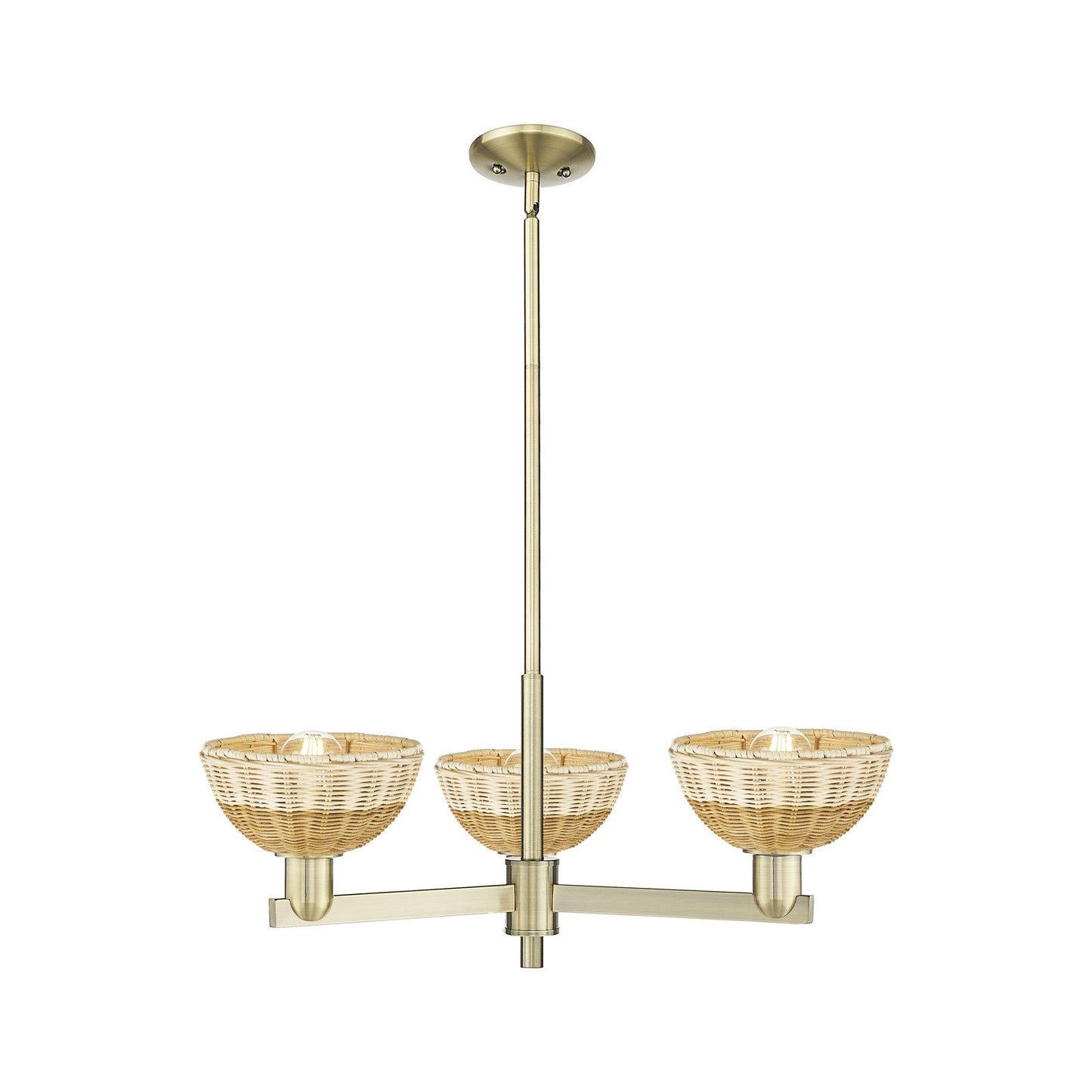 Innovations Natural Ballston Dome 29in 3-Light Pendant | Farmhouse Antique Brass Steel and Natural Fiber Dome | Kitchen | Model 716-3CR-AB-NBD2-75-NAT
